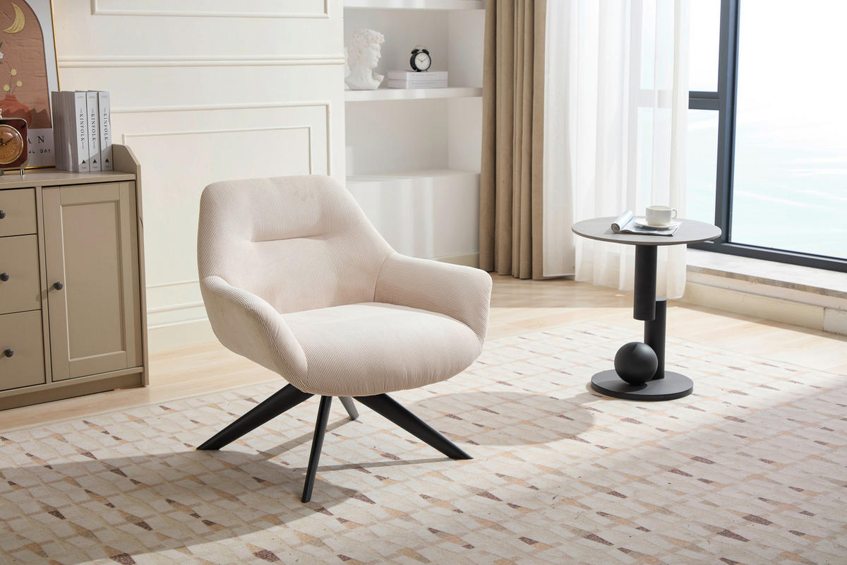 SESSEL in Cord Creme  - Creme/Schwarz, MODERN, Textil/Metall (78/78/75cm) - MID.YOU