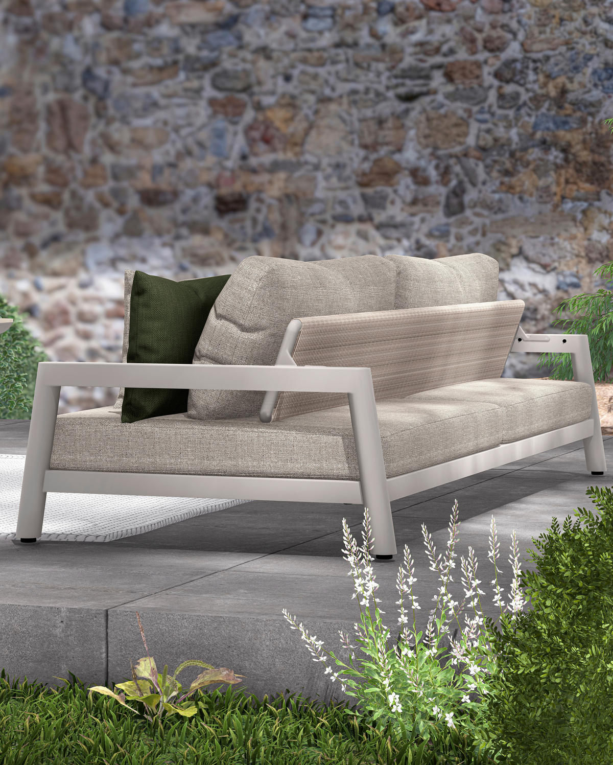 LOUNGESOFA 236/72/126 cm Aluminium  - Sandfarben/Dunkelgrün, Design, Kunststoff/Textil (236/72/126cm) - Zebra 