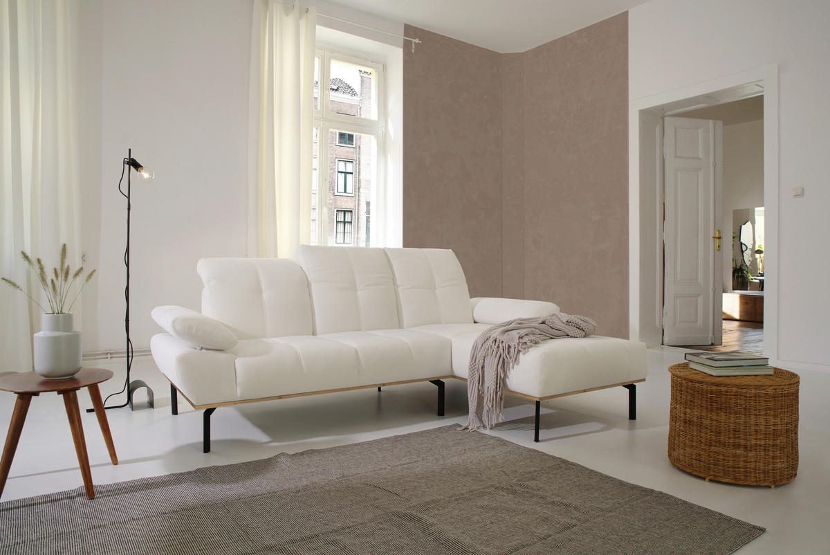ECKSOFA Weiß Mikrofaser  - Wildeiche/Schwarz, Design, Textil/Metall (242/170cm) - MID.YOU