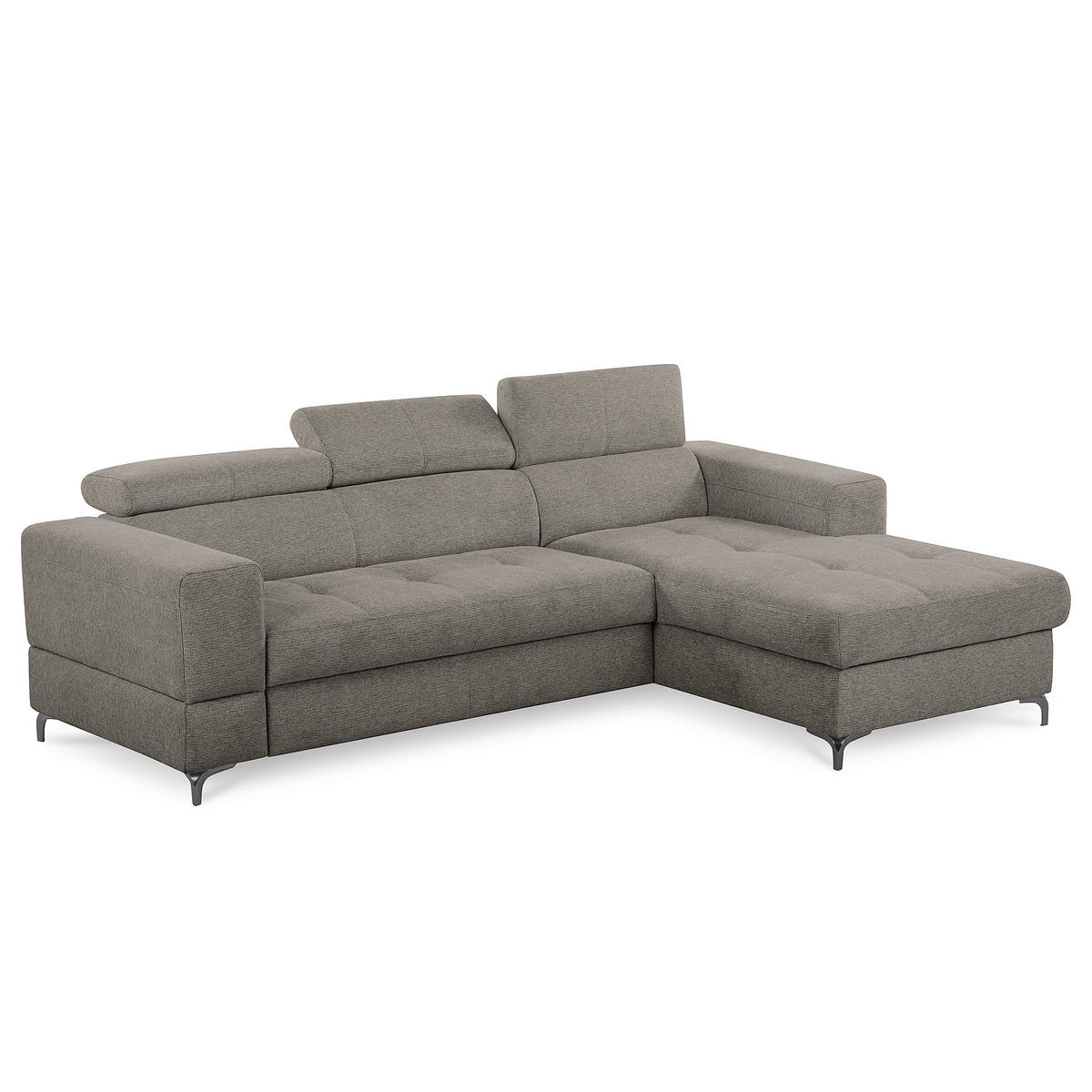 ECKSOFA TORINO Graphitfarben Chenille Bettkasten, Kopfteilverstellung  - Schwarzchrom/Graphitfarben, Design, Textil/Metall (247/173cm) - Livetastic