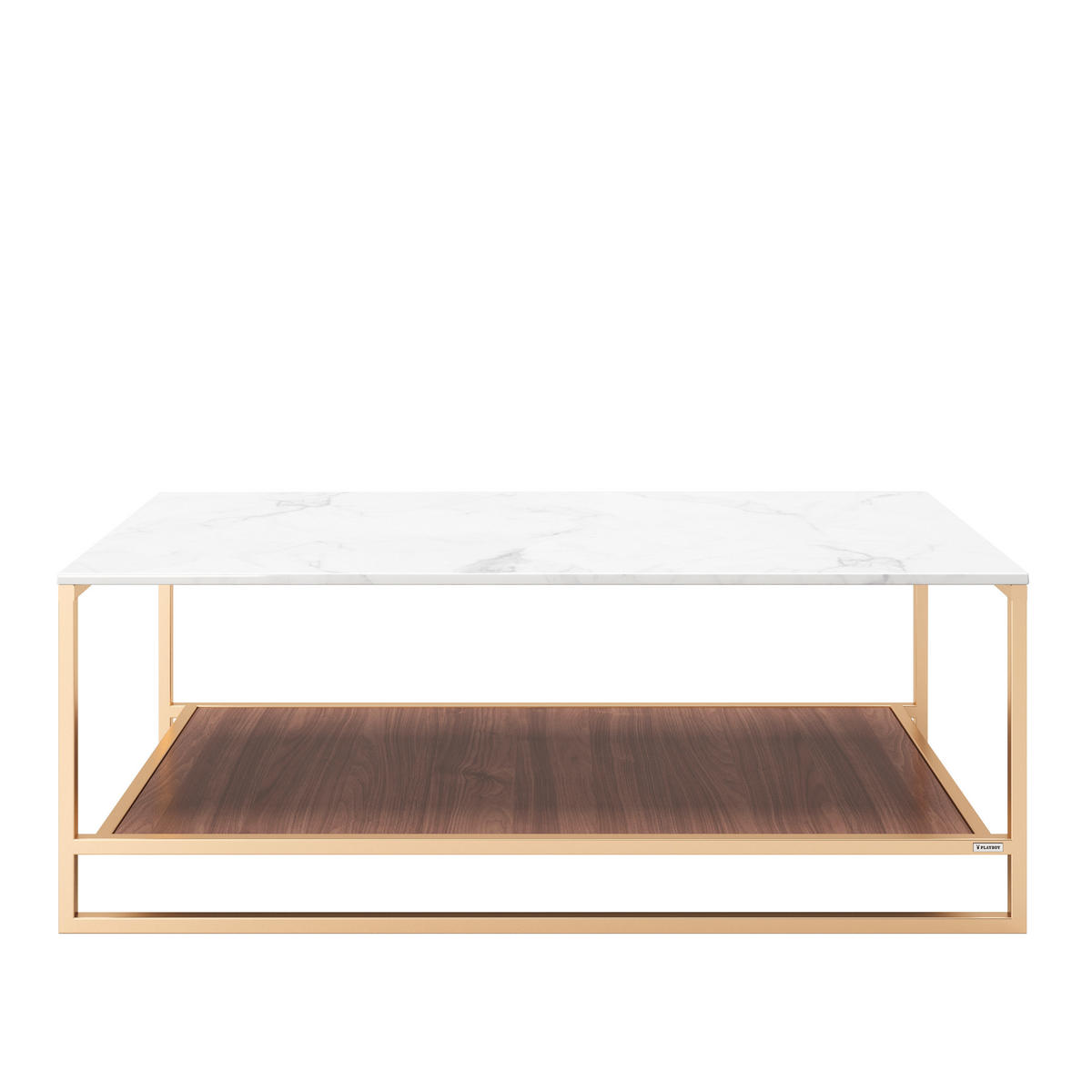 COUCHTISCH PLAYBOY 120/60/45 cm rechteckig Weiß, Nussbaumfarben, Goldfarben  - Nussbaumfarben/Goldfarben, KONVENTIONELL, Holzwerkstoff/Metall (120/60/45cm) - Playboy