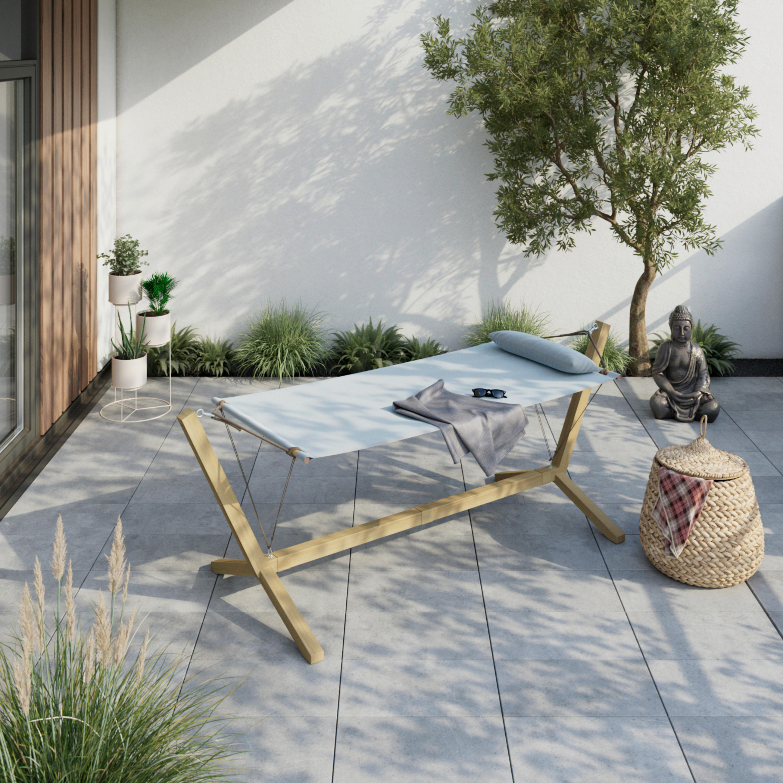 HÄNGEMATTE 296/111/108 cm  - Gelb/Hellgrau, MODERN, Textil/Metall (296/111/108cm) - Beldano