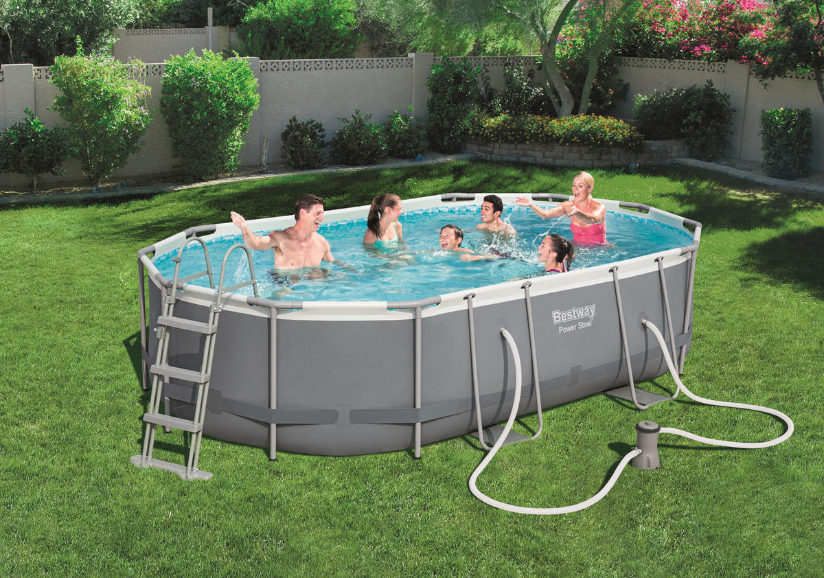 POOL SET 56448 488/305/107 cm  - Blau/Weiß, KONVENTIONELL, Kunststoff/Metall (488/305/107cm) - Bestway
