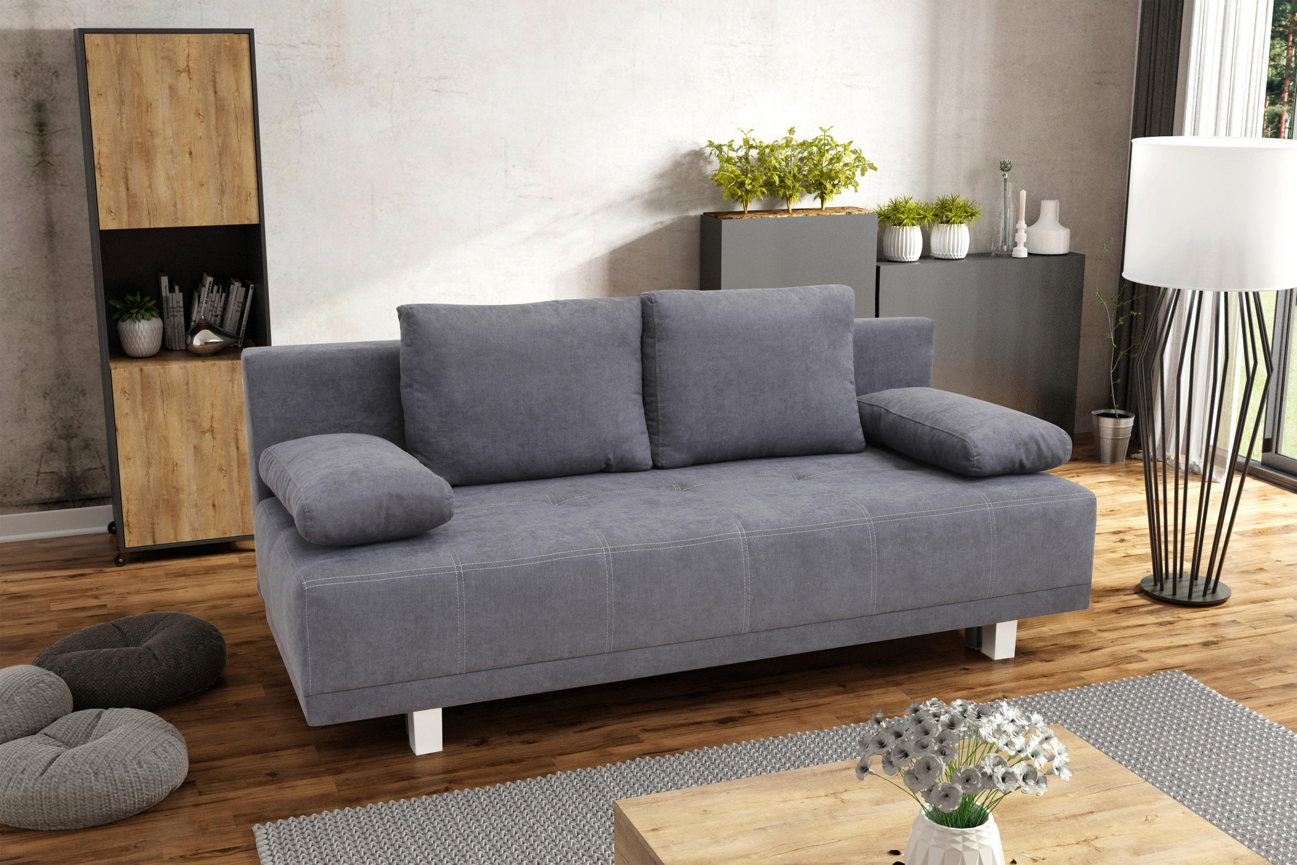 SCHLAFSOFA Samt Anthrazit  - Chromfarben/Anthrazit, Design, Kunststoff/Textil (194/77/89cm) - MID.YOU