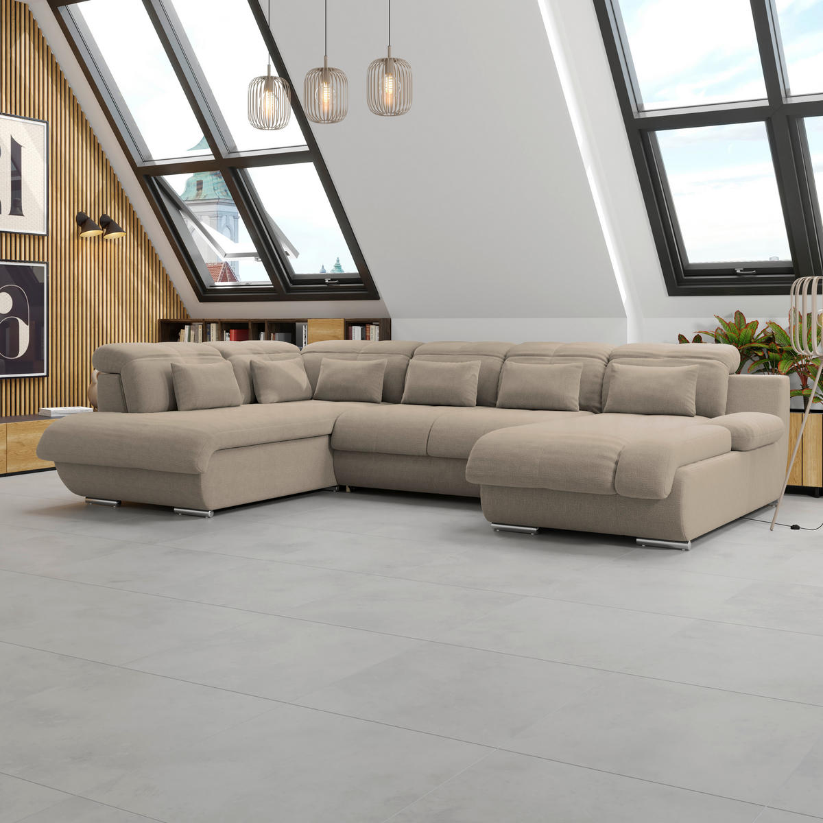 WOHNLANDSCHAFT MULTI Braun Chenille  - Chromfarben/Braun, MODERN, Textil/Metall (228/345/184cm) - Livetastic