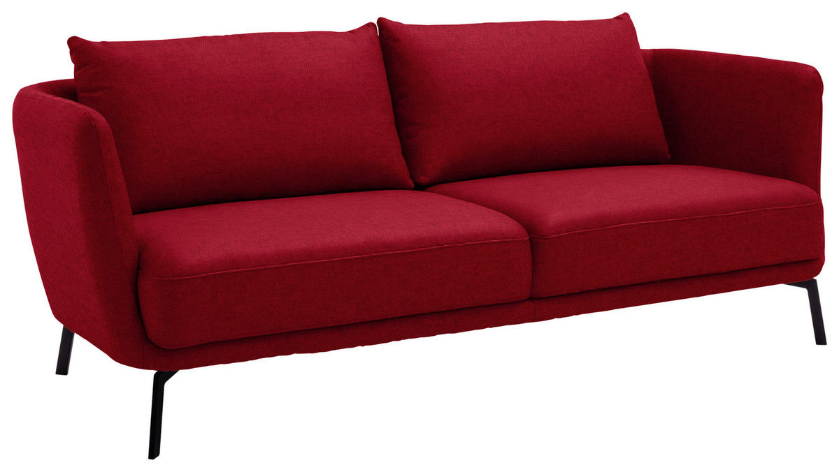 3-SITZER-SOFA Flachgewebe Rot  - Rot/Schwarz, Design, Textil/Metall (210/71/91cm) - Schöner Wohnen
