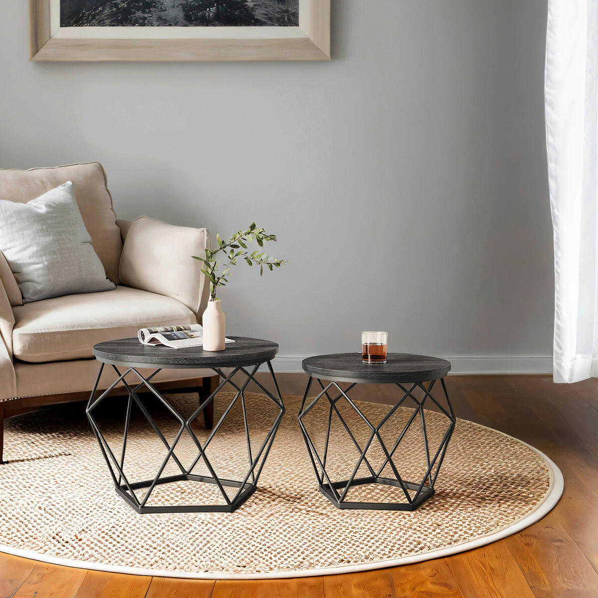 COUCHTISCHSET in Metall, Holzwerkstoff 60/60/45 cm  - Schwarz/Grau, MODERN, Holzwerkstoff/Metall (60/60/45cm) - MID.YOU