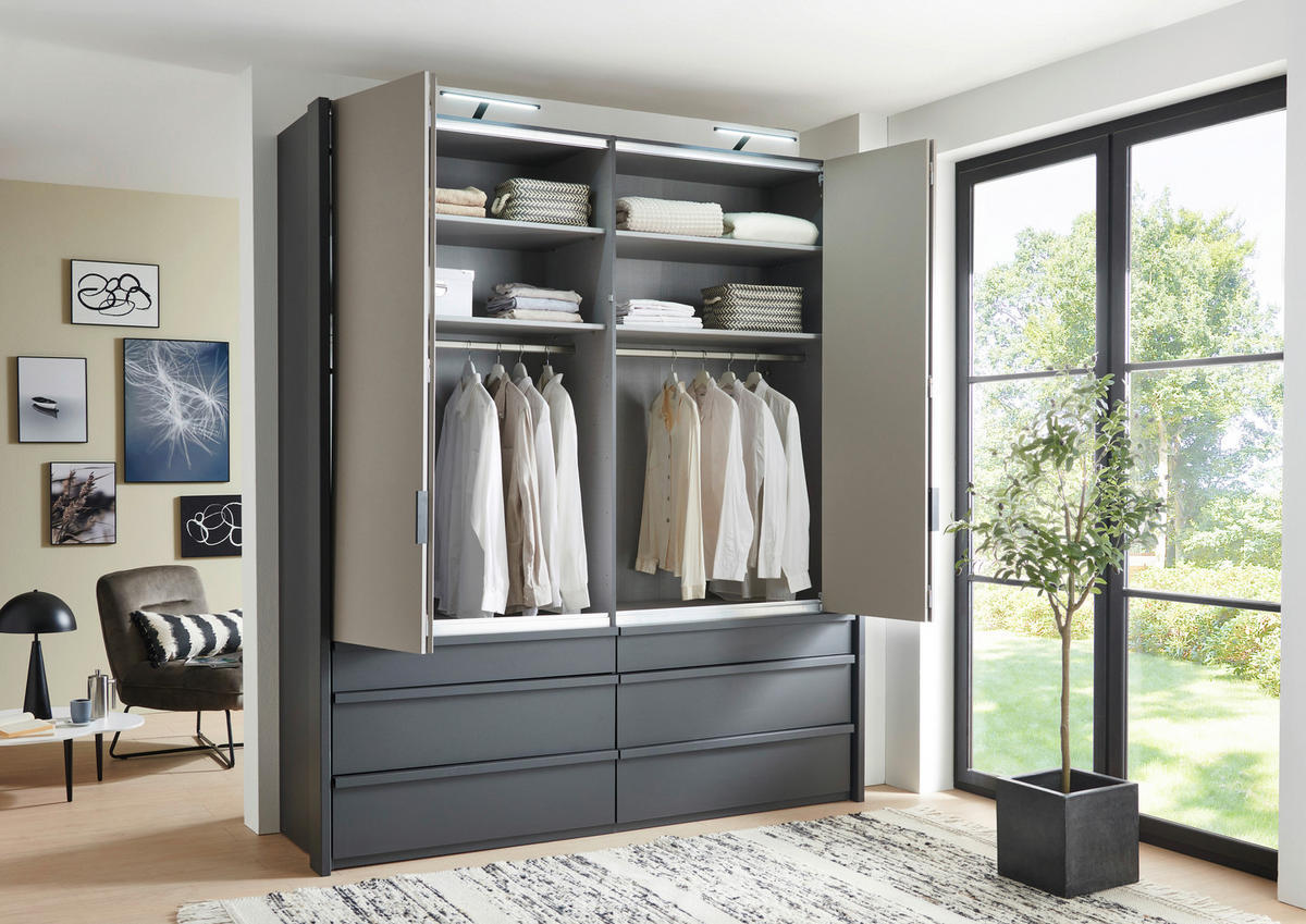 ORMAR S PREKLOPNIM VRATIMA boje grafita, Sahara   - boje grafita/crna, Design, drvni materijal (200/236/58cm) - Hom`in