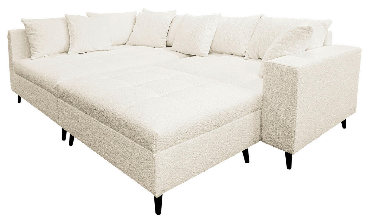 Ecksofa inkl. Hocker Weiß Bouclé  - Schwarz/Weiß, Design, Holz/Textil (174/247cm) - MID.YOU