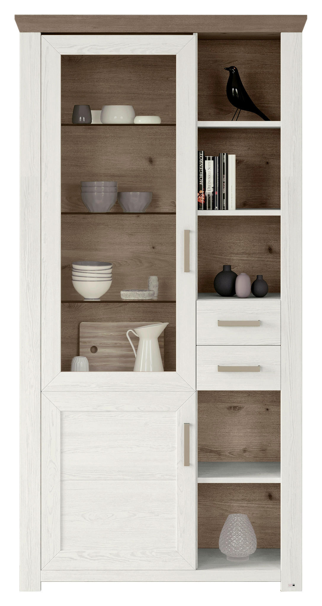 VITRINE in Weiß, Eichefarben  - Eichefarben/Weiß, Design, Glas/Holzwerkstoff (104,5/206,6/42,2cm) - SetOne by Musterring