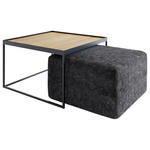 COUCHTISCHSET COLLARE Sets Eiche massiv rechteckig Grau, Eichefarben  - Eichefarben/Schwarz, Design, Holz/Textil (80/80/39cm) - Novel