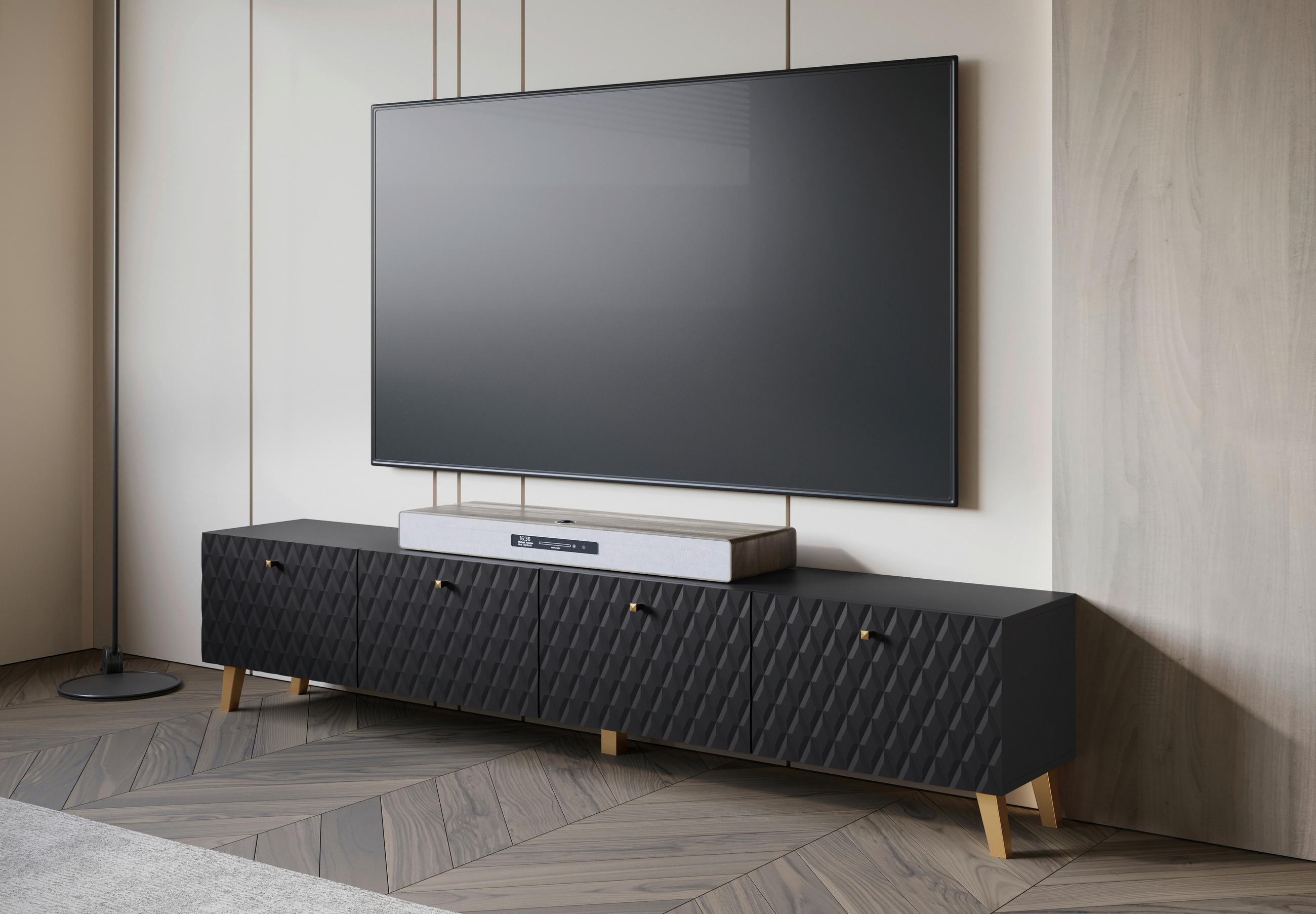 TV-BÄNK  i 190/40/32 cm  - svart/guldfärgad, Trend, trämaterial/plast (190/40/32cm) - Livetastic