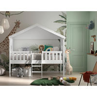 HAUSBETT 90/200 cm,  in Weiß, Absturzsicherung, Leiter, Rollrost  - Weiß, Natur, Holz (90/200cm) - Vipack