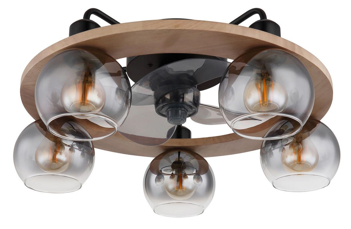 DECKENVENTILATOR  55/21,5 cm    - Schwarz/Naturfarben, Design, Glas/Holz (55/21,5cm) - Globo