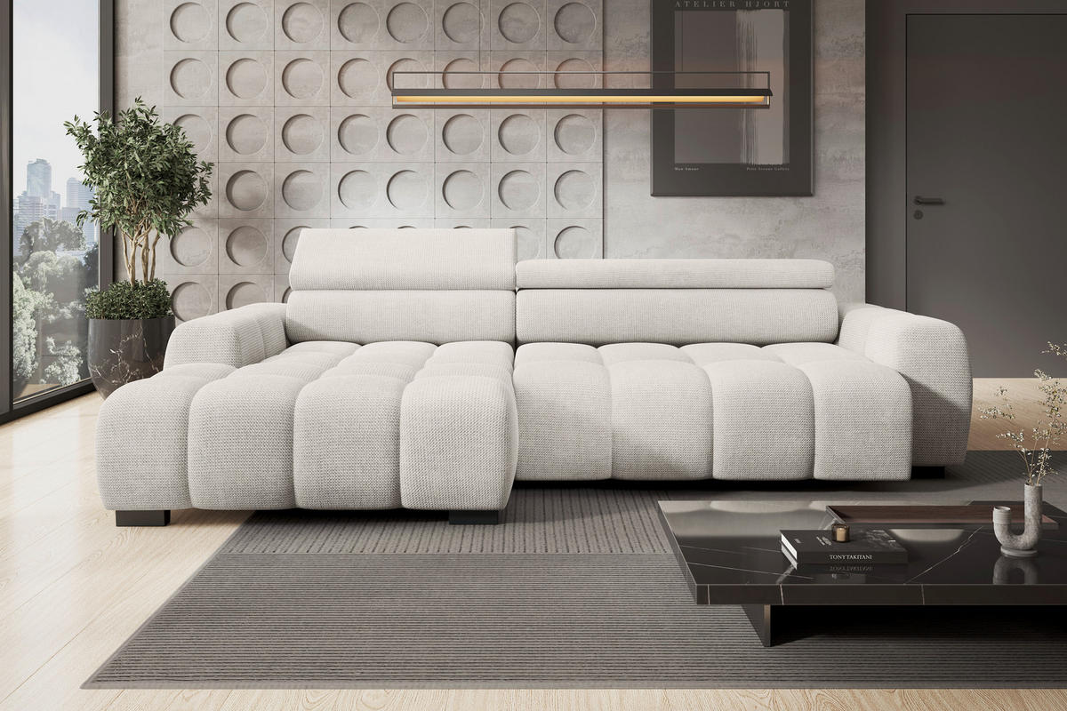 ECKSOFA in Webstoff Greige  - Greige/Schwarz, Trend, Kunststoff/Textil (168/285cm) - Livetastic
