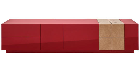 LOWBOARD QUADRA  in 210/46/52 cm  - Eichefarben/Dunkelrot, Design, Holz/Holzwerkstoff (210/46/52cm) - Ambiente
