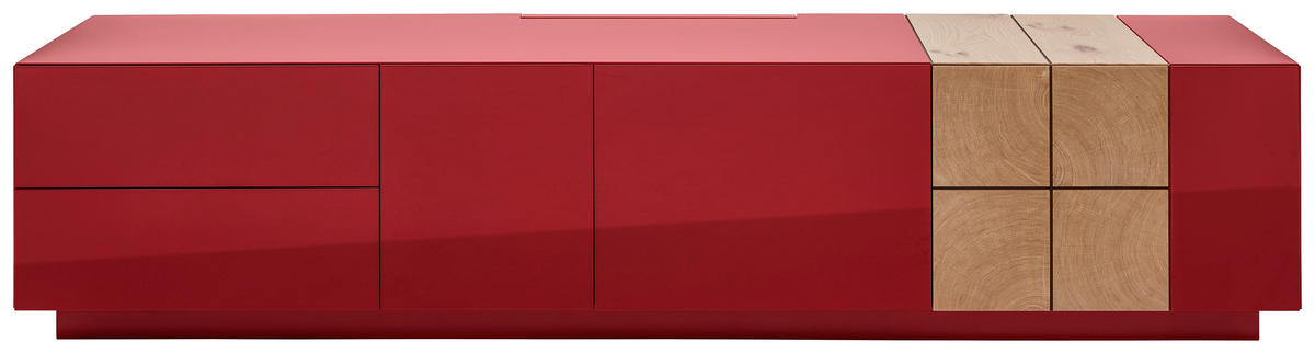 LOWBOARD QUADRA Eichefarben, Dunkelrot  210/46/52 cm  - Eichefarben/Dunkelrot, Design, Holz/Holzwerkstoff (210/46/52cm) - Ambiente