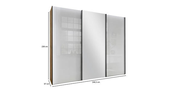 SCHWEBETÜRENSCHRANK 250/236/67 cm 3-türig  - Schieferfarben/Eiche Bianco, KONVENTIONELL, Glas/Holzwerkstoff (250/236/67cm) - Dieter Knoll