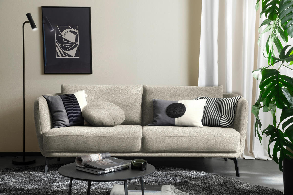 2,5-SITZER  in Flachgewebe Naturfarben  - Schwarz/Naturfarben, Design, Textil/Metall (190/71/91cm) - Schöner Wohnen