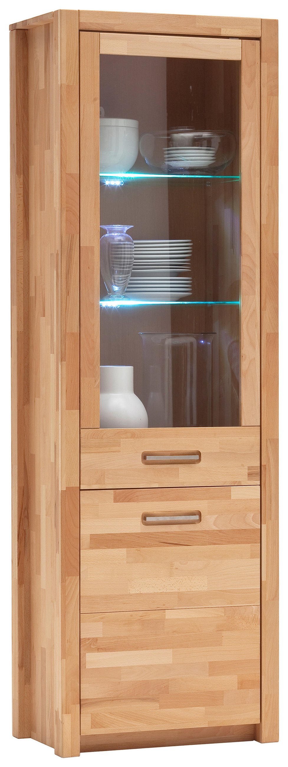 VITRINE in massiv Kernbuche Buchefarben  - Buchefarben/Alufarben, Design, Glas/Holz (66/203/40cm) - MID.YOU