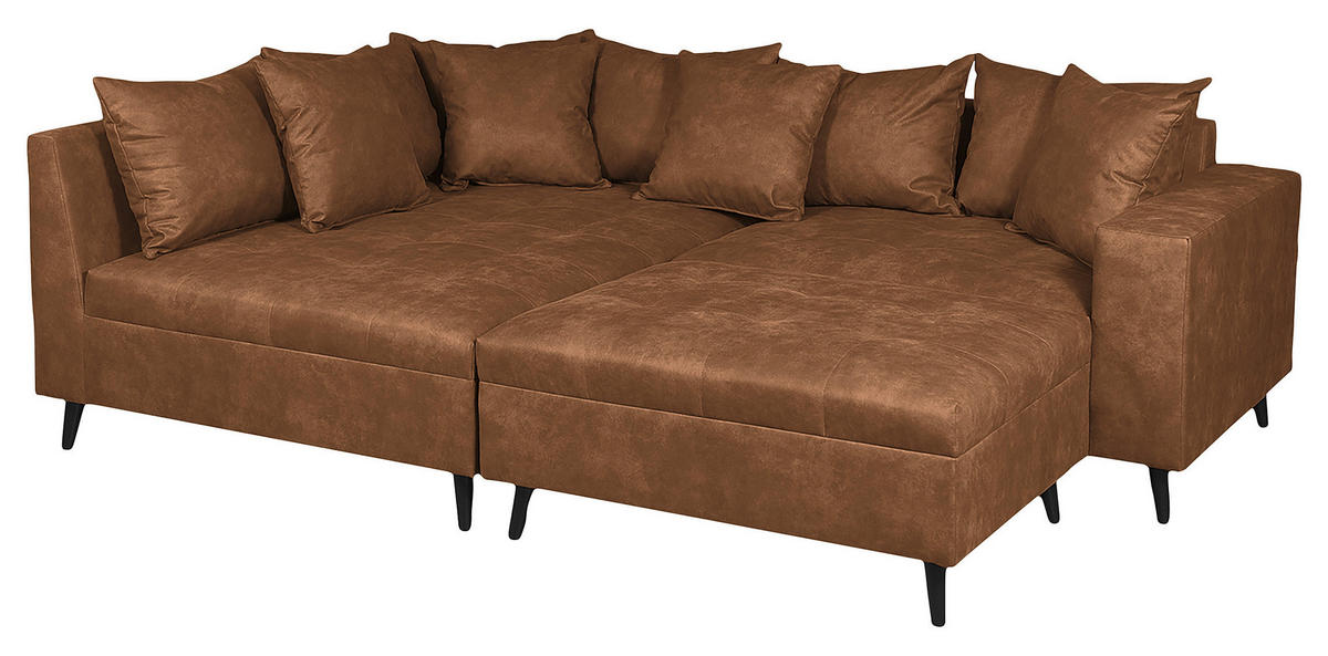 Ecksofa inkl. Hocker in Mikrofaser Braun  - Schwarz/Braun, Design, Holz/Textil (174/247cm) - MID.YOU