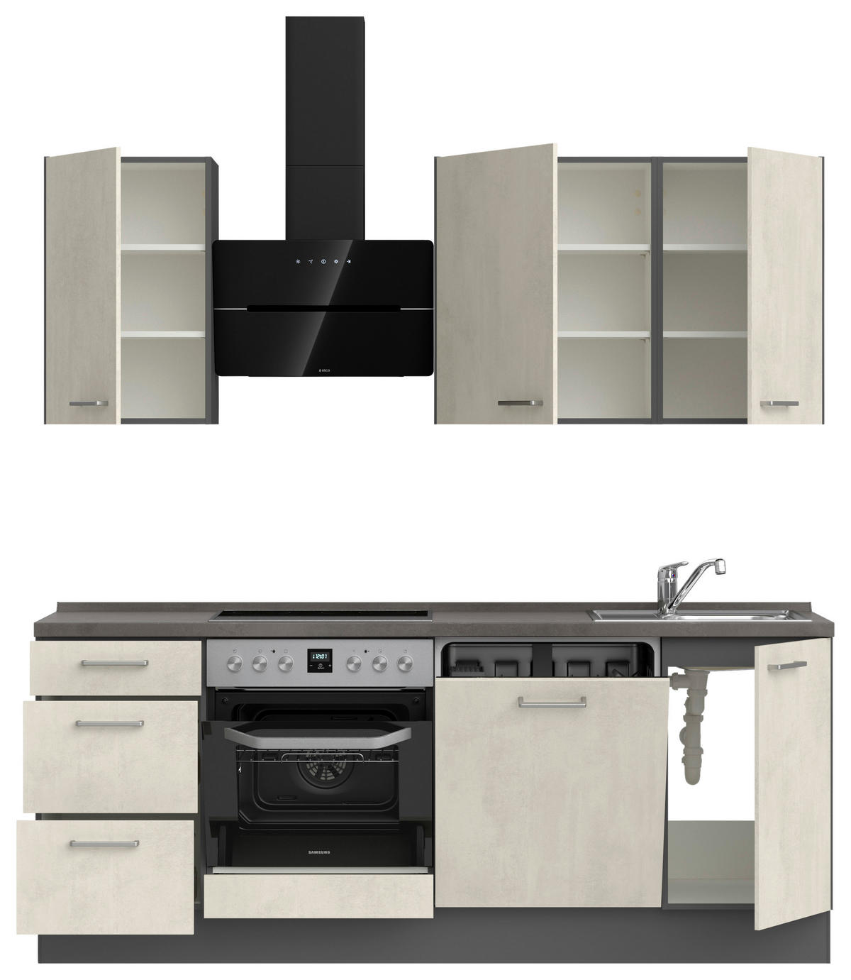 KÜCHENBLOCK 210 cm   in Weiß, Schieferfarben  - Schieferfarben/Edelstahlfarben, MODERN, Holzwerkstoff/Metall (210cm) - Nobilia
