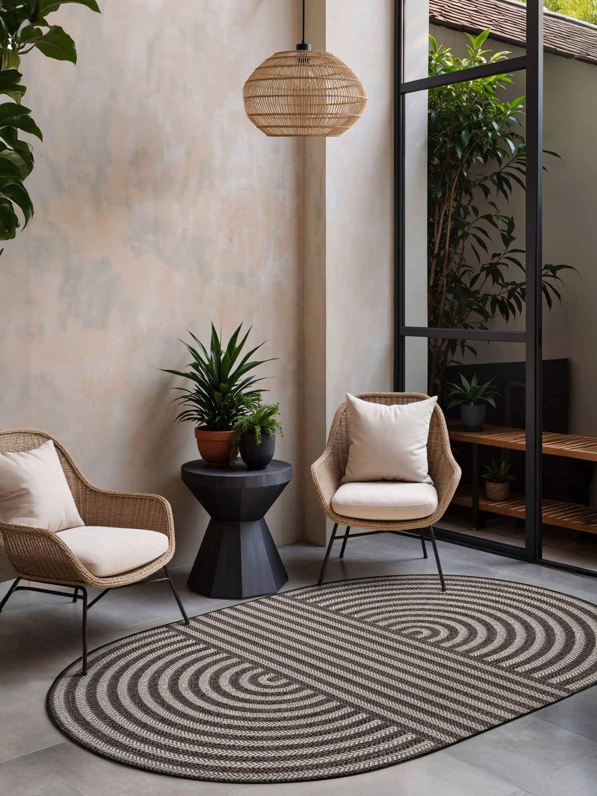 FLACHWEBETEPPICH 160/230 cm Haringey Schwarz, Weiß oval  - Schwarz/Weiß, Design, Kunststoff (160/230cm)