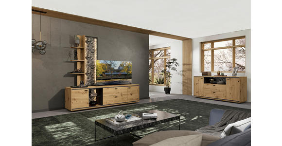 WOHNWAND  in Graphitfarben, Eiche Artisan  220/205/49 cm  - Schwarz/Graphitfarben, Design, Glas/Holzwerkstoff (220/205/49cm) - Cantus