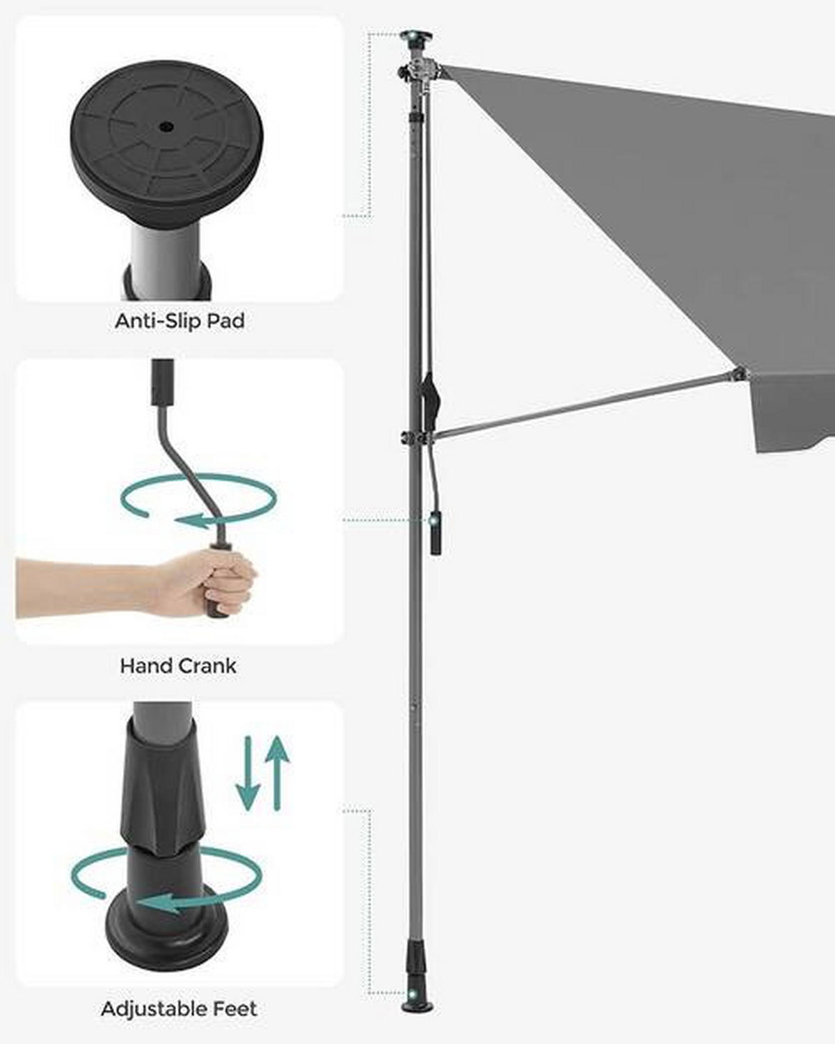 MARKÍZA  - antracitová/hliníková, Basics, kov/textil (180/300cm) - Modante