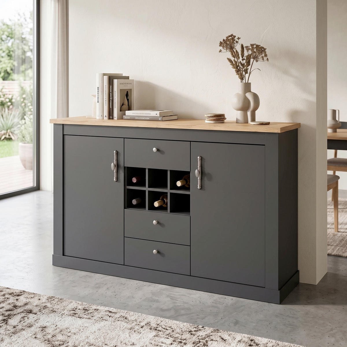 SIDEBOARD  169/104/45 cm 3 Schublade(n)  - Anthrazit/Silberfarben, Design, Holzwerkstoff/Metall (169/104/45cm) - MID.YOU