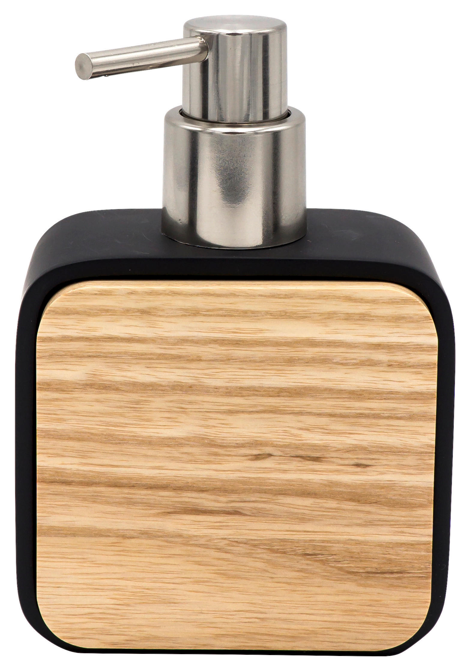 DÁVKOVAČ MYDLA prírodná farba, čierna, chrómová - čierna/prírodná farba, Basics, drevo/plast (10/14,5/5cm) - Sadena