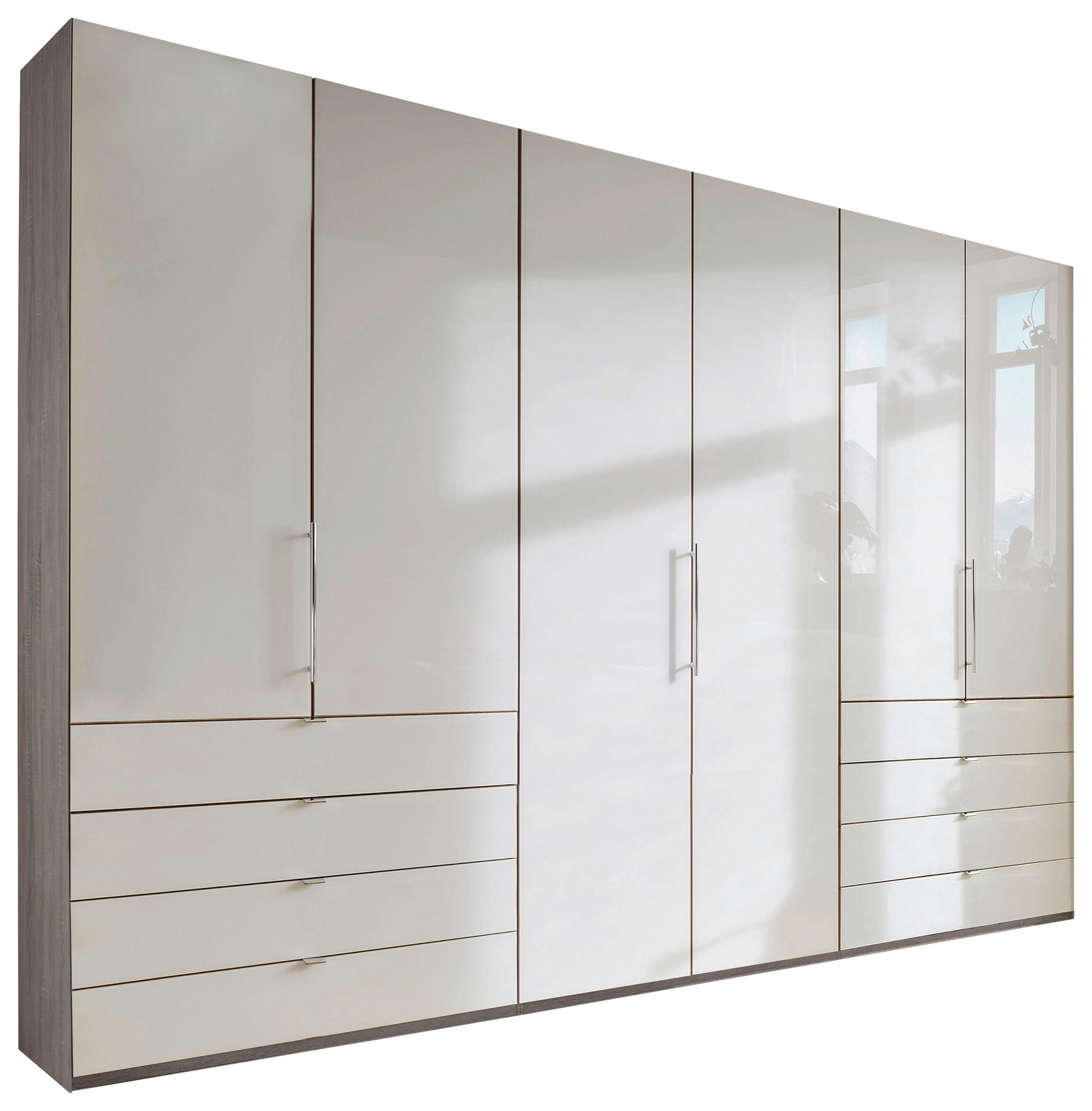 FALTTÜRENSCHRANK 300/236/58 cm 3-türig Champagner, Trüffeleichefarben  - Chromfarben/Champagner, KONVENTIONELL, Glas/Holzwerkstoff (300/236/58cm) - Venda