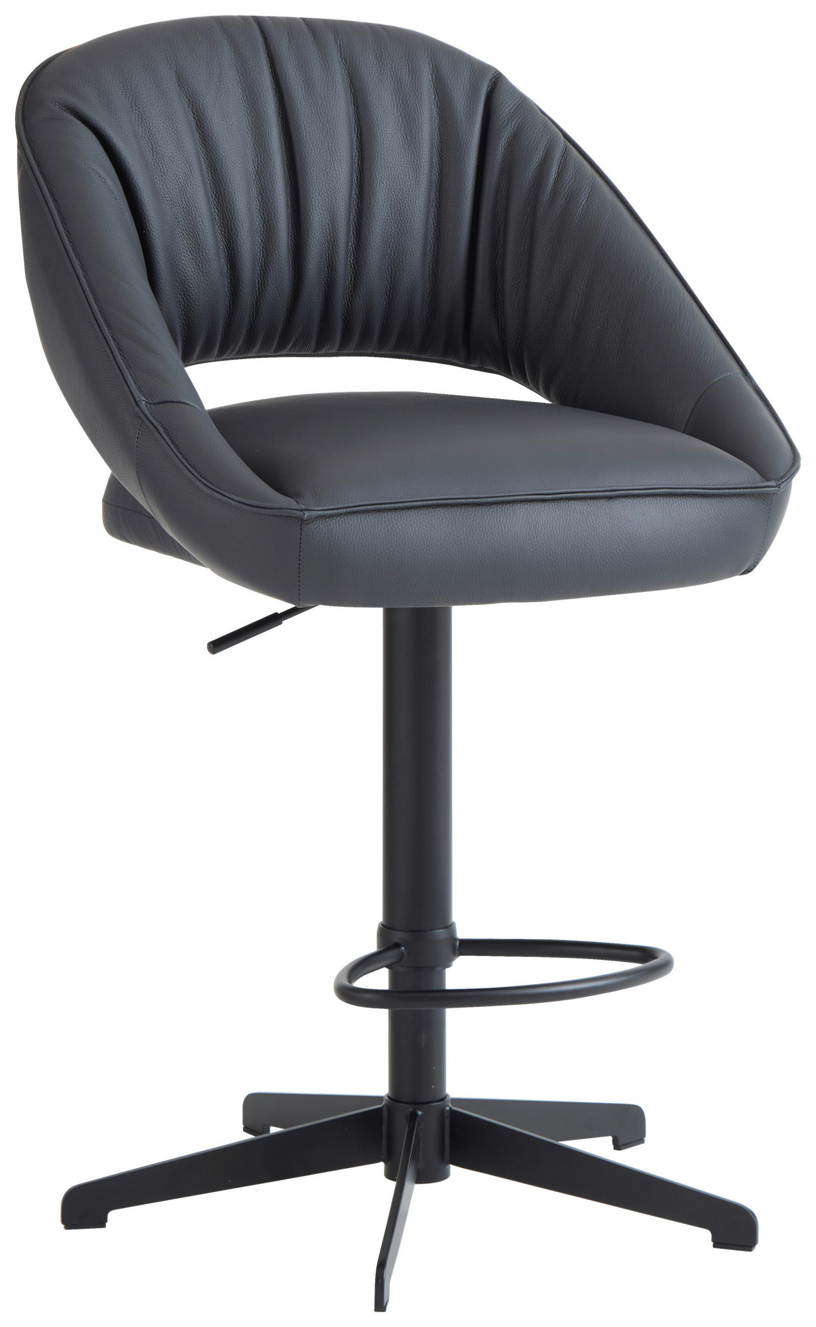 BARHOCKER Echtleder Schwarz Eisen Sitzfläche 360° drehbar, automatische Rückholfunktion  - Schwarz, Design, Leder/Metall (56/96-120/59cm) - Dieter Knoll