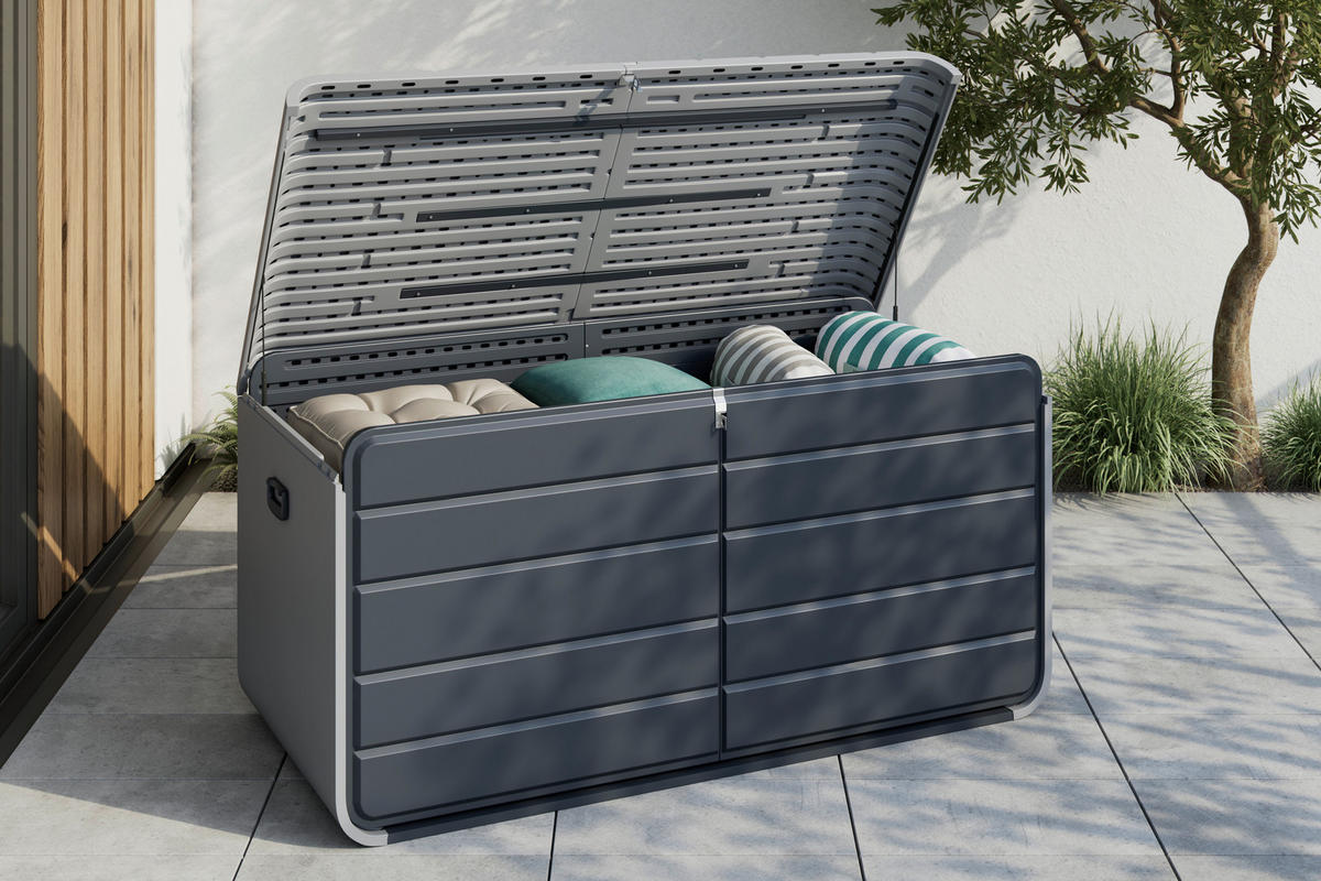 KISSENBOX 160/80/76 cm  - Anthrazit/Hellgrau, Design, Kunststoff/Metall (160/80/76cm) - Ambia Garden