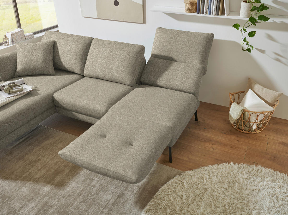 ECKSOFA  in Flachgewebe Sandfarben  175-224/255-365 cm  - Sandfarben/Schwarz, Design, Textil/Metall (175-224/255-365cm) - Dieter Knoll