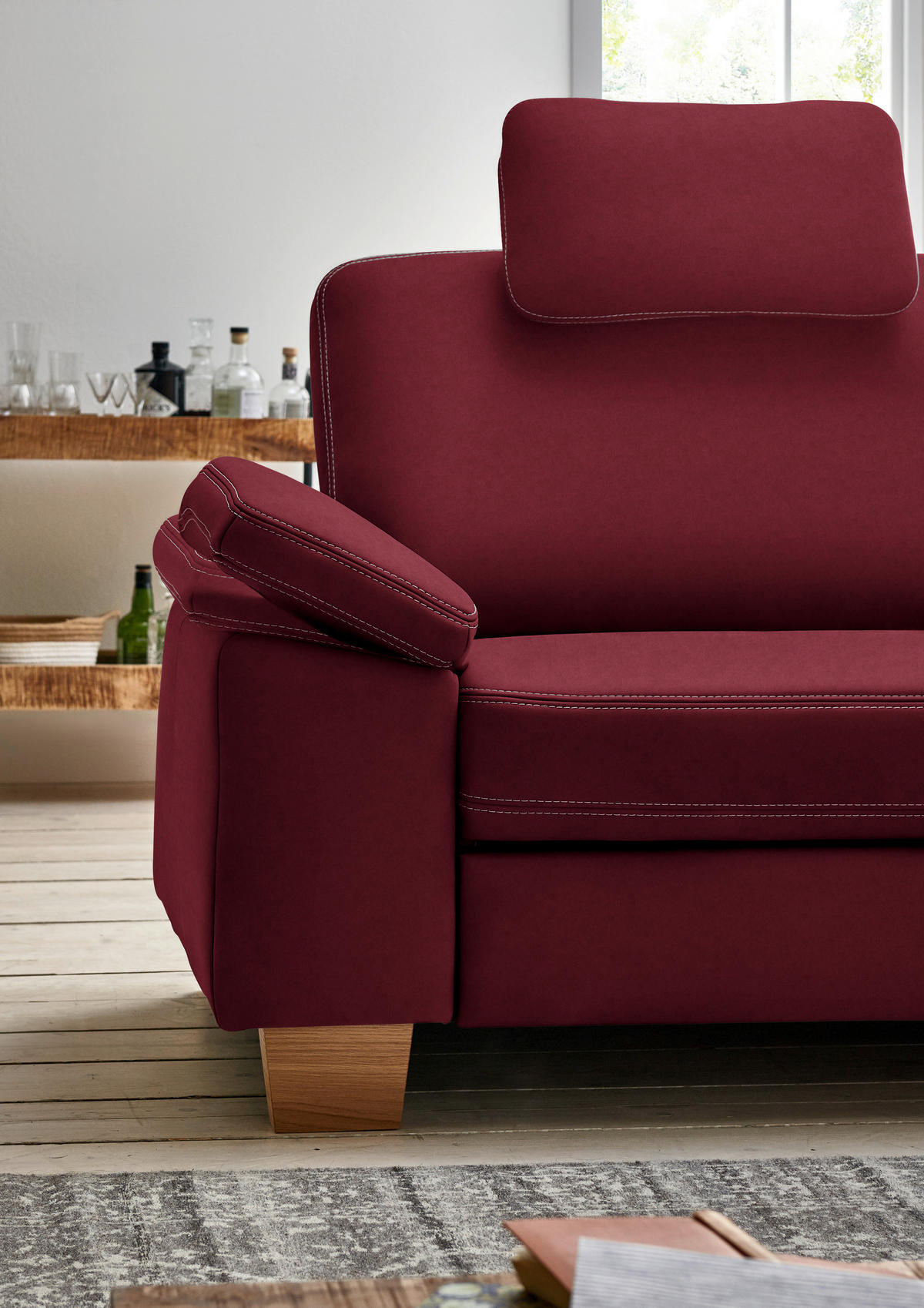 ECKSOFA Echtleder Bordeaux  - Eichefarben/Bordeaux, Konventionell, Leder/Holzwerkstoff (274/235cm) - Beldomo Premium