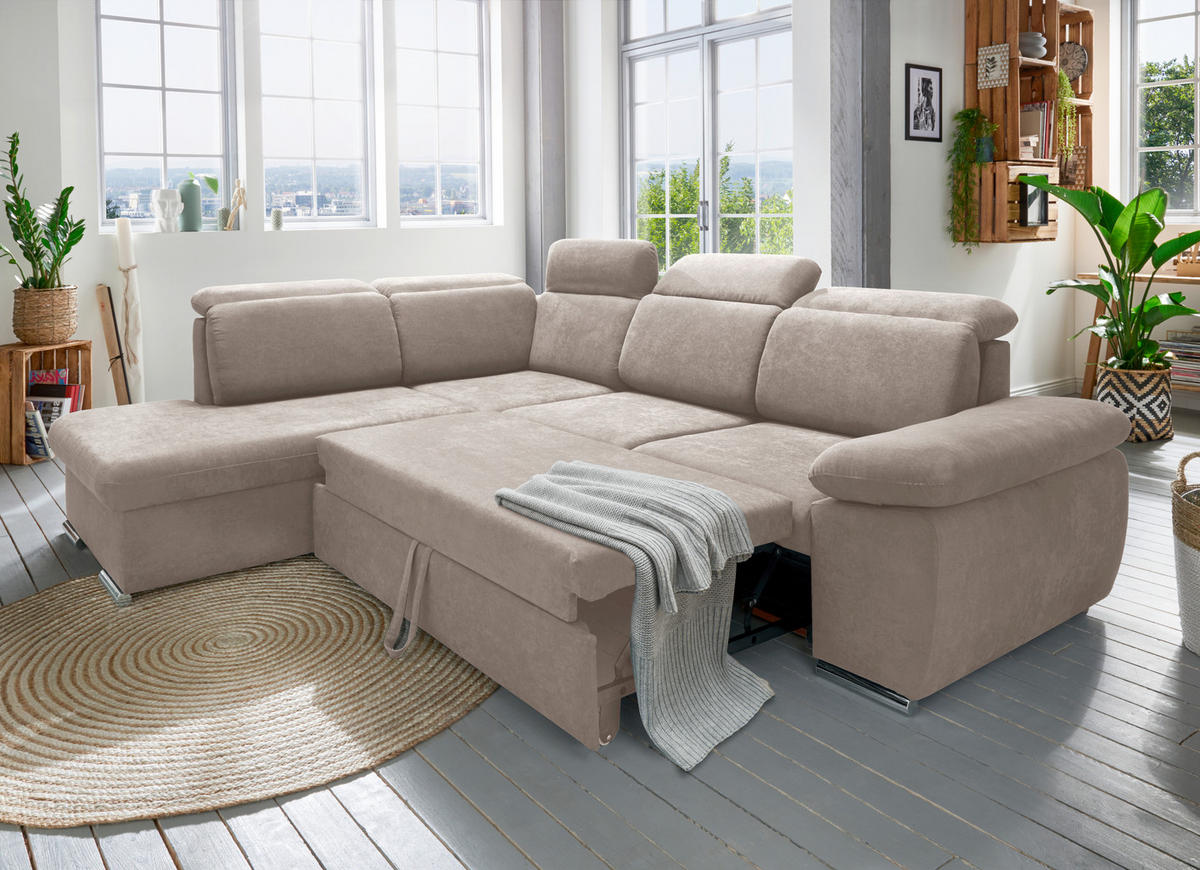 ECKSOFA in Mikrofaser Taupe  - Taupe/Chromfarben, Design, Textil/Metall (228/283cm) - Livetastic