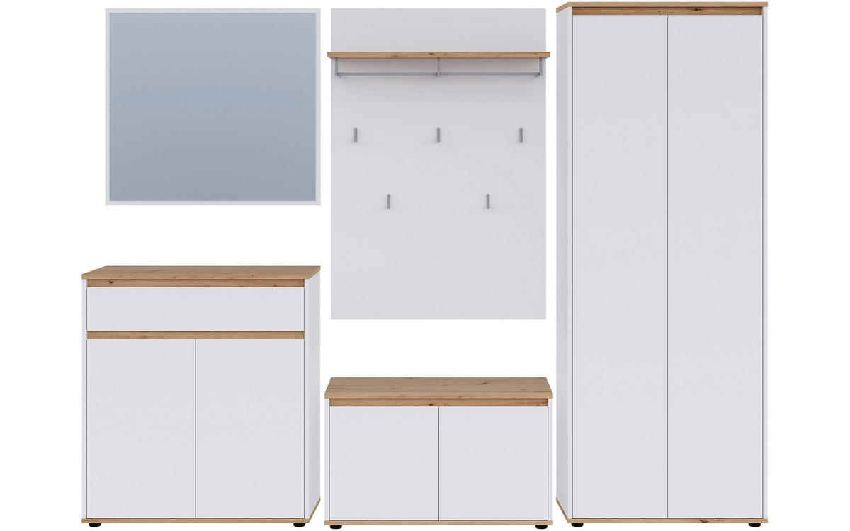 GARDEROBE  in 263,5/193/41,4 cm  - Weiß/Eiche Artisan, MODERN, Holzwerkstoff (263,5/193/41,4cm) - Carryhome