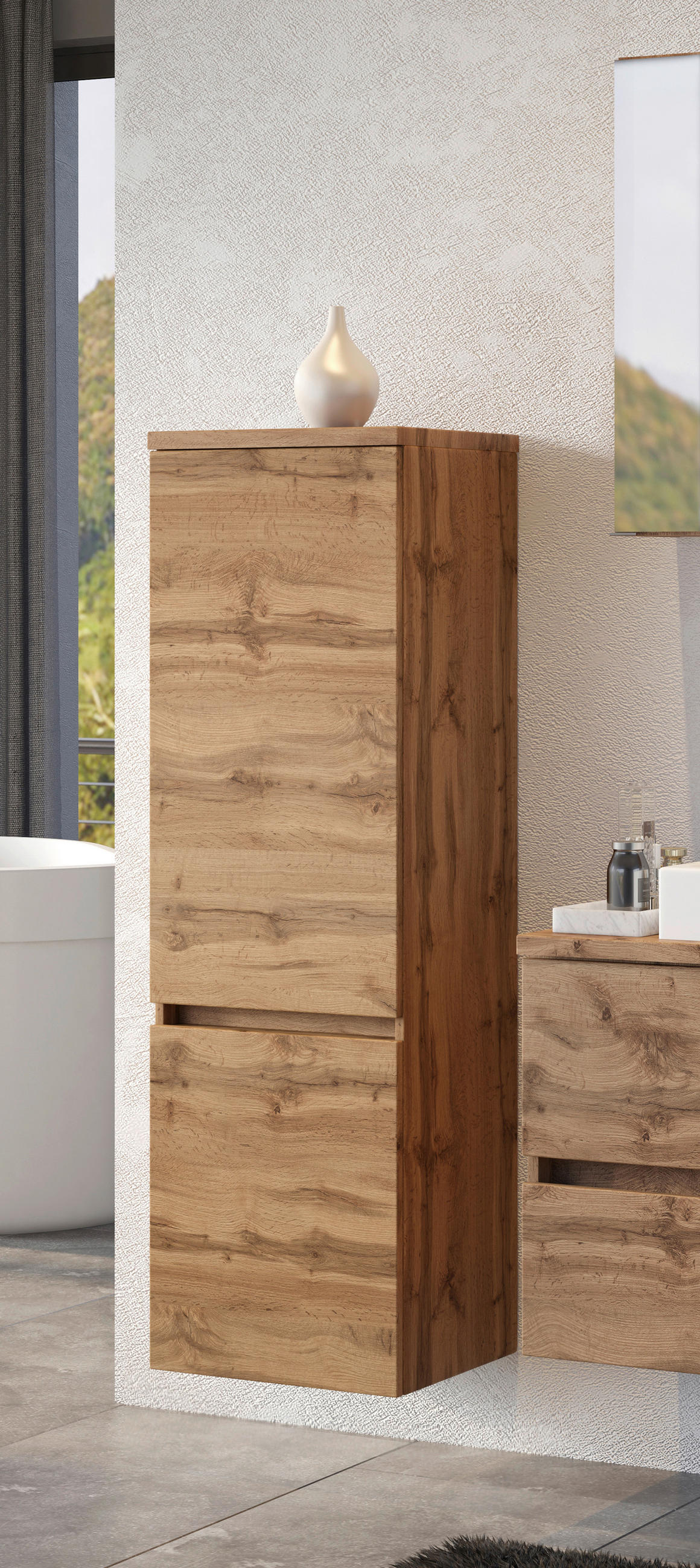 MIDISCHRANK 40/133/35 cm  - Eiche Wotan/Silberfarben, MODERN, Holzwerkstoff/Kunststoff (40/133/35cm) - Held