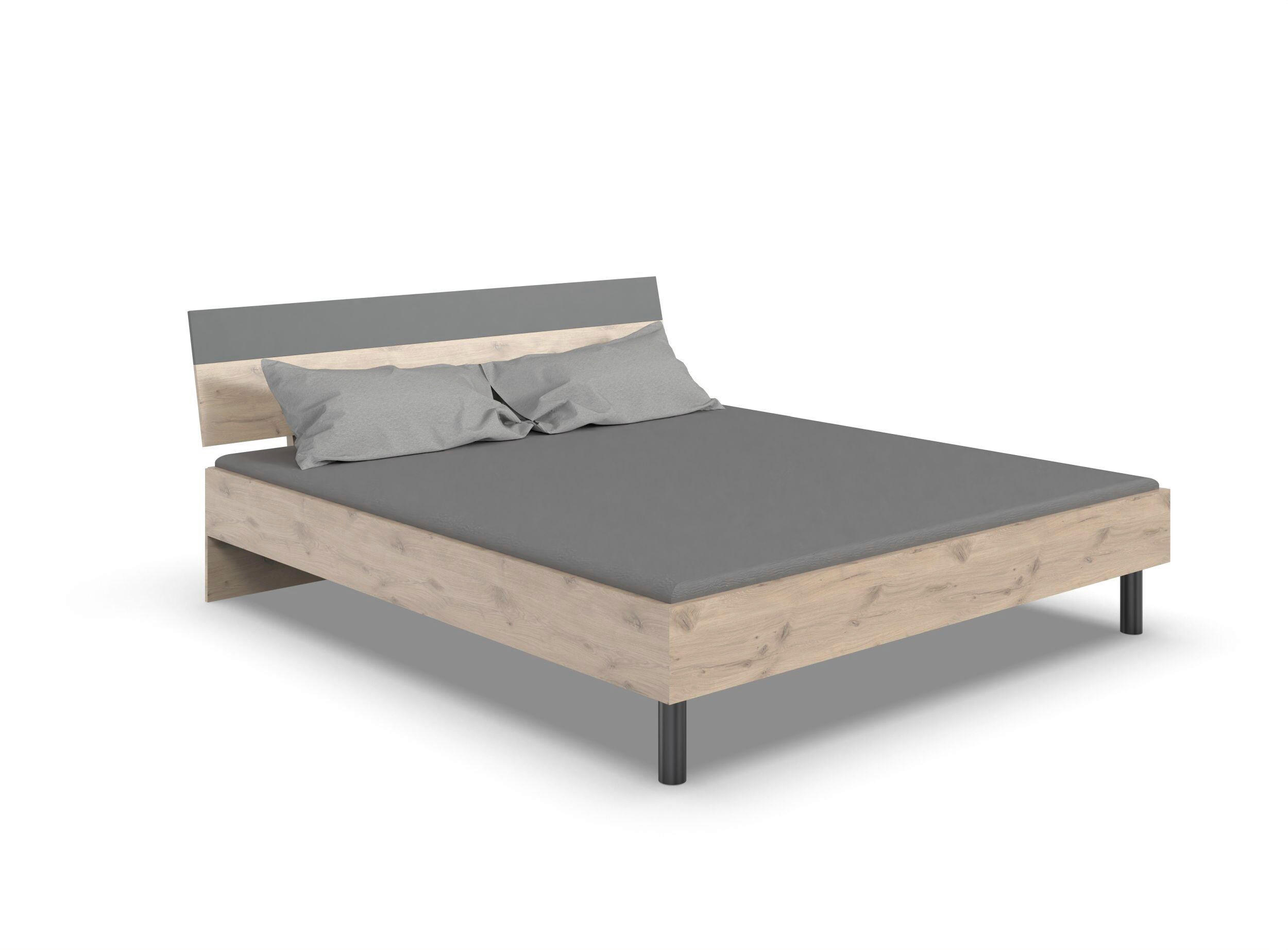 BETT 160/200 cm,  in Graphitfarben, Eichefarben,  - Eichefarben/Schwarz, KONVENTIONELL, Metall (160/200cm) - Boxxx