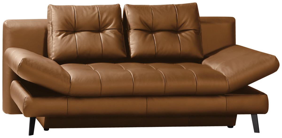 SCHLAFSOFA Cognac Echtleder  - Cognac/Schwarz, Design, Leder/Metall (209/94/94cm) - Novel
