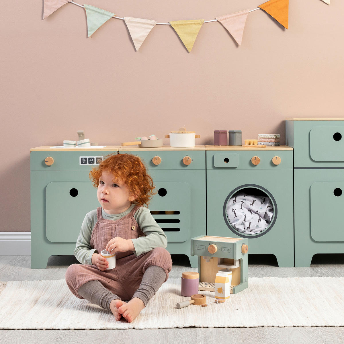 KINDERKÜCHE MIX & MATCH  - Salbeigrün/Naturfarben, Basics, Holz/Holzwerkstoff (35/31,5/48cm) - MUSTERKIND