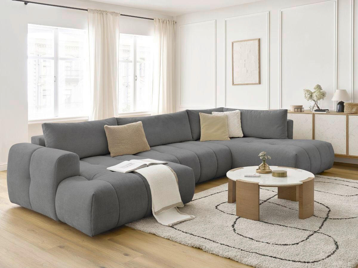 WOHNLANDSCHAFT  FUJI  Dunkelgrau Leinenoptik  - Dunkelgrau/Schwarz, MODERN, Kunststoff/Textil (160/377/204cm)