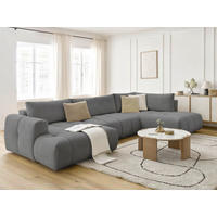 WOHNLANDSCHAFT  FUJI  Dunkelgrau Leinenoptik  - Dunkelgrau/Schwarz, MODERN, Kunststoff/Textil (160/377/204cm)