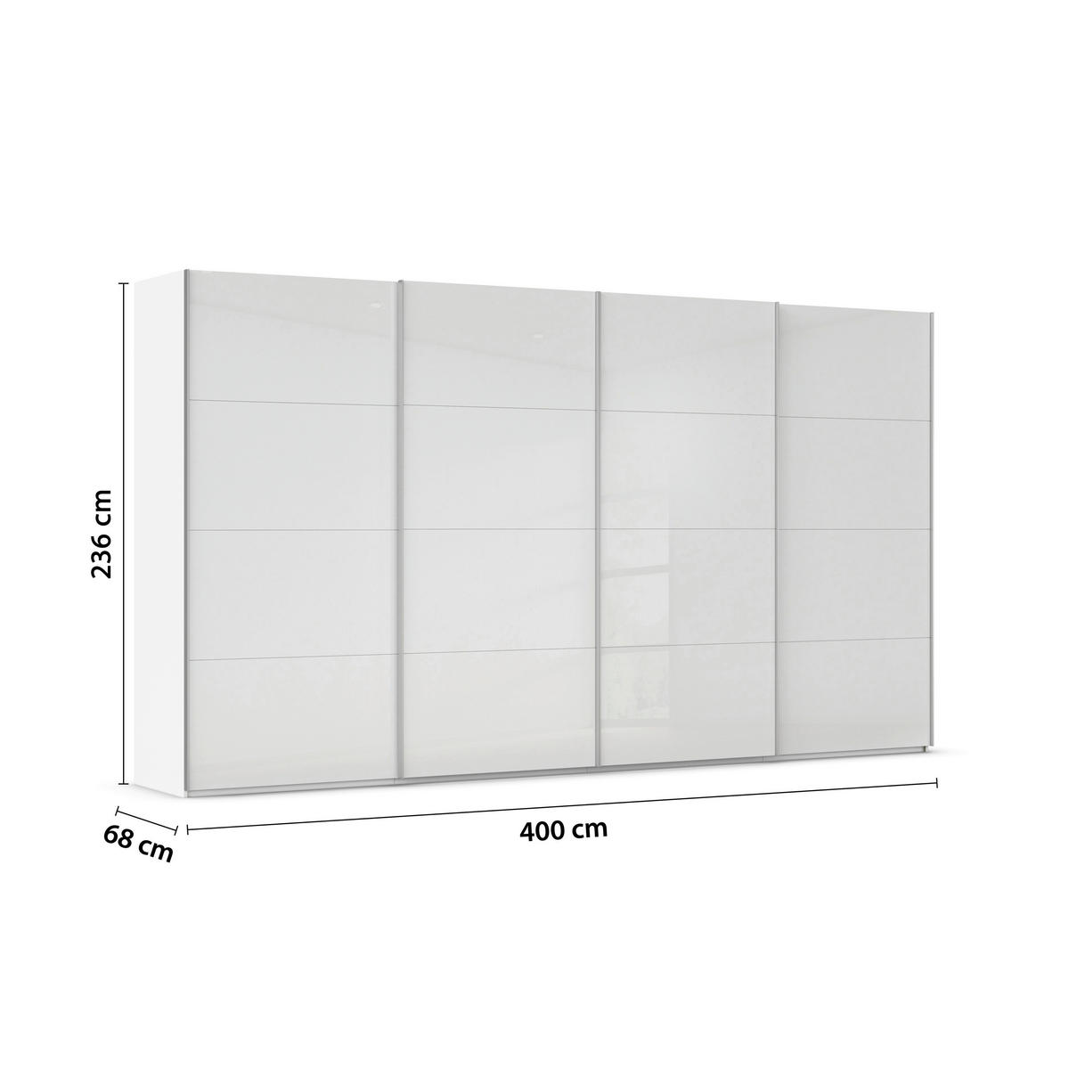 SCHWEBETÜRENSCHRANK 360/236/68 cm 4-türig Weiß  - Alufarben/Weiß, Basics, Glas/Holzwerkstoff (360/236/68cm) - Novel