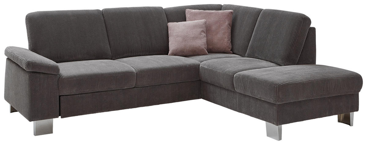 ECKSOFA in Cord Anthrazit  - Edelstahlfarben/Anthrazit, Konventionell, Textil/Metall (248/200cm) - Beldomo System