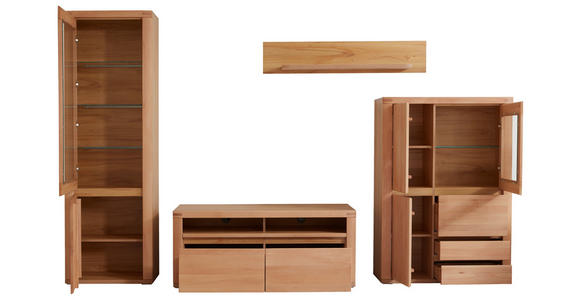 WOHNWAND in Kernbuche 318/203,6/50 cm - Kernbuche/Grau, KONVENTIONELL, Glas/Holz (318/203,6/50cm) - Voleo