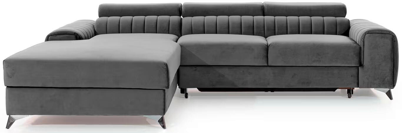 ECKSOFA Grau Samt  - Silberfarben/Grau, Design, Textil/Metall (205/278cm) - MID.YOU