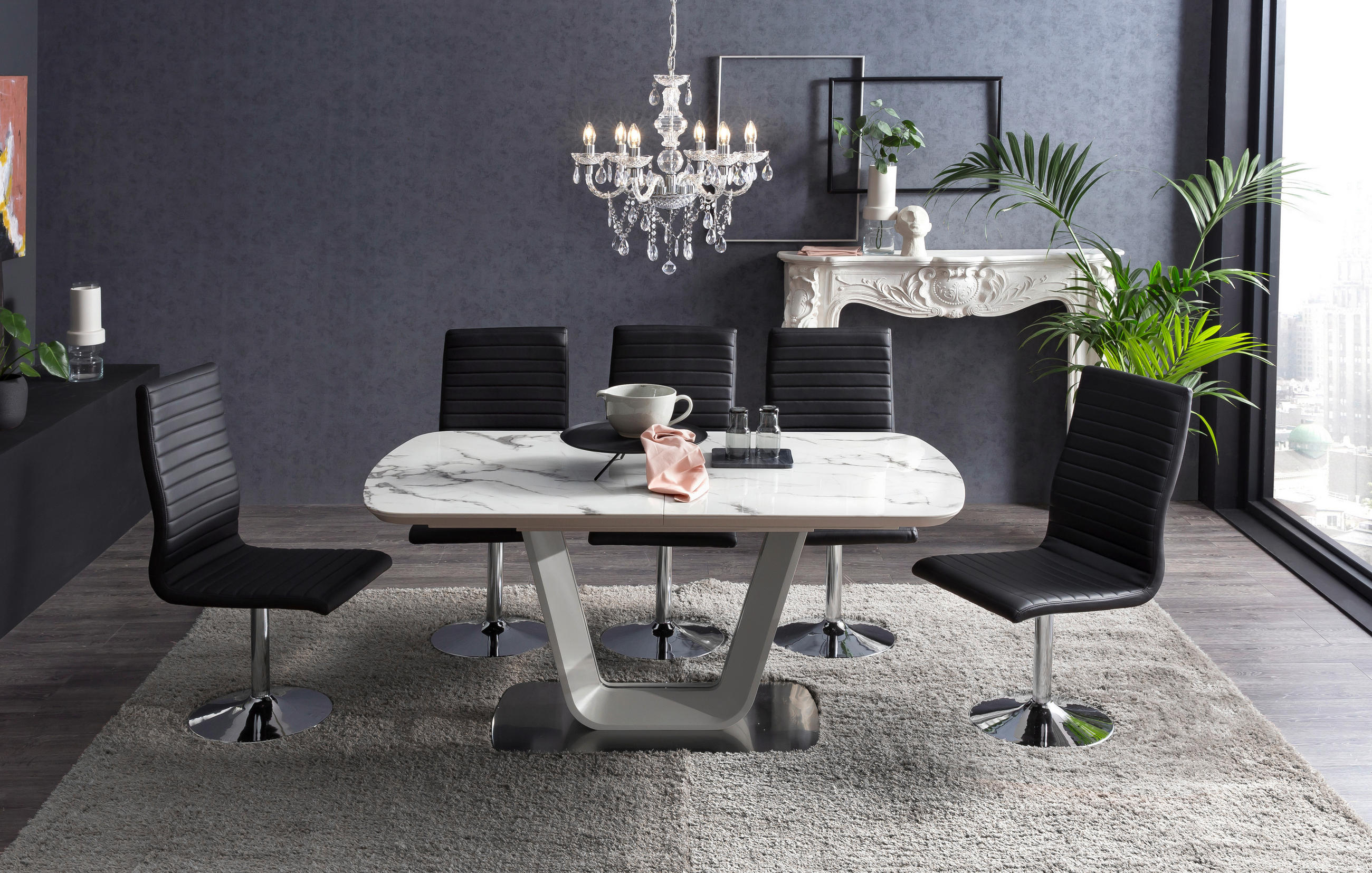 ESSTISCH in Glas, Holzwerkstoff 160-200/90/76 cm  - Graphitfarben/Weiß, MODERN, Glas/Holzwerkstoff (160-200/90/76cm) - Livetastic