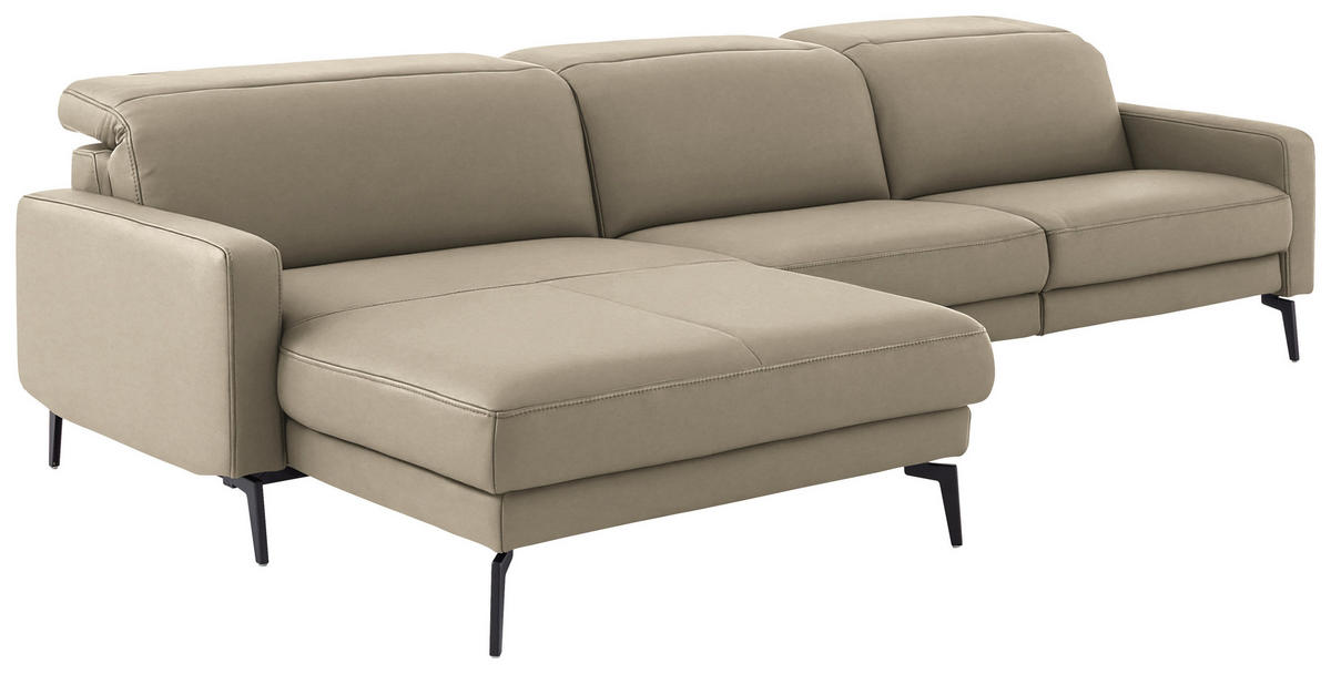 ECKSOFA 179/323 cm  in Echtleder Kaschmir Kopfteilverstellung  179/323 cm  - Kaschmir/Schwarz, Design, Leder/Metall (179/323cm) - Dieter Knoll